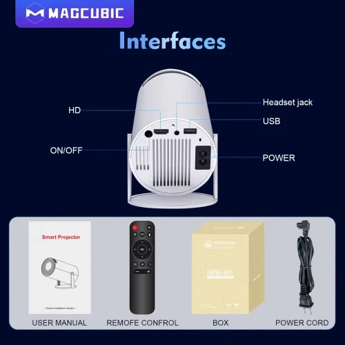Проектор Magcubic HY300 Pro, White, LED, WiFi 6 / Bluetooth 5.0, 1280x720, 260 Лм, 5 Вт, Allwinner H726 (4 ядра), Android 14 - Фото 3 Проектор Magcubic HY300 Pro, White, LED, WiFi 6 / Bluetooth 5.0, 1280x720, 260 Лм, 5 Вт, Allwinner H726 (4 ядра), Android 14 - изображение 3