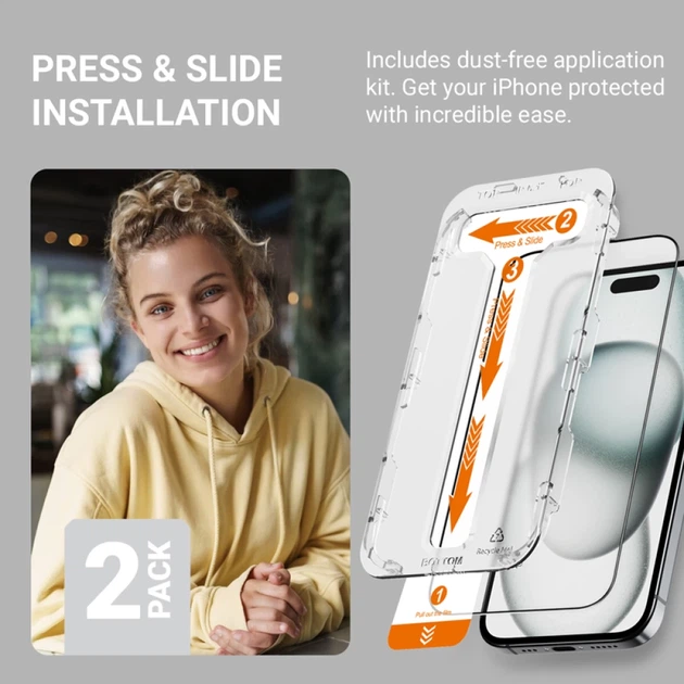 Szkło ochronne Crong EasyShield do iPhone 16 / iPhone 15 2 pack (5904310704328) - obraz 5