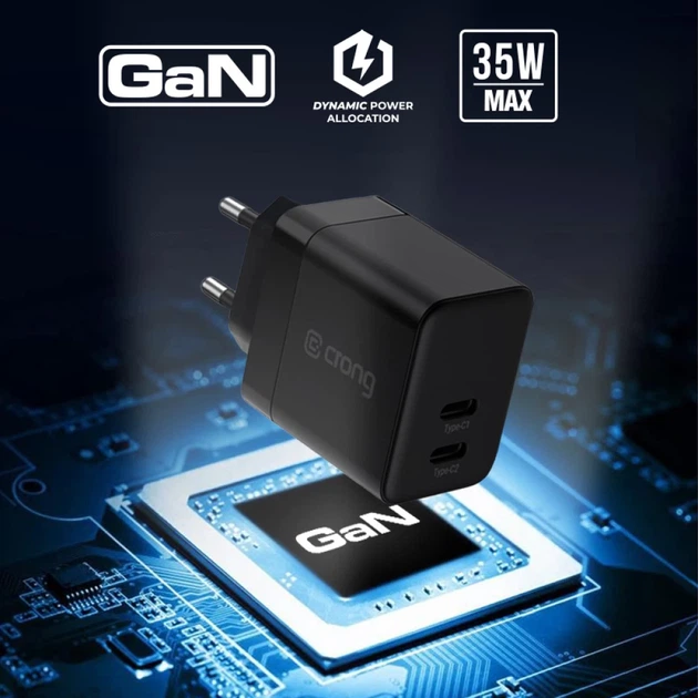 Мережевий зарядний пристрій Crong Ultra Compact GaN 2x USB-C 35W PD 3.0 White (5904310702225) - зображення 5