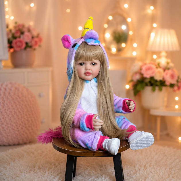 Реалістична лялька реборн Reborn Baby Doll Melody 55 см – вінілова дівчинка з довгим волоссям та аксесуарами, можна купати - изображение 3