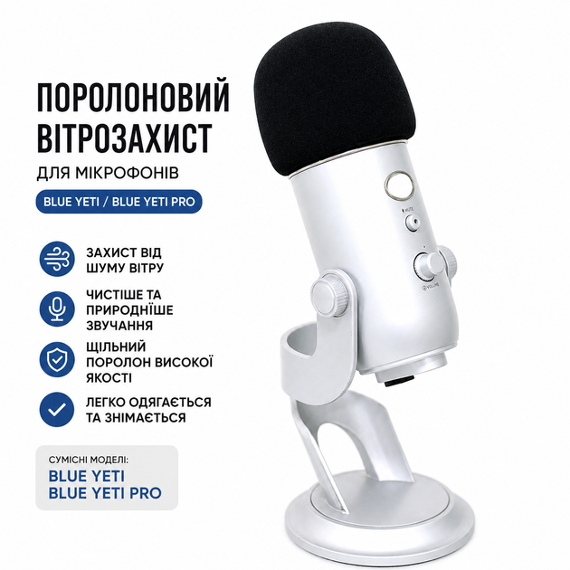 Поролоновая ветрозащита (поп-фильтр) для микрофонов Blue Yeti, Yeti X, Yeti Nano, Yeti Pro - изображение 2