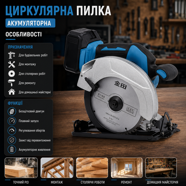Аккумуляторная циркулярная пилка 185 мм с бесщеточным двигателем 1200 Вт, 2 Li-Ion аккумуляторы и кейс - изображение 2