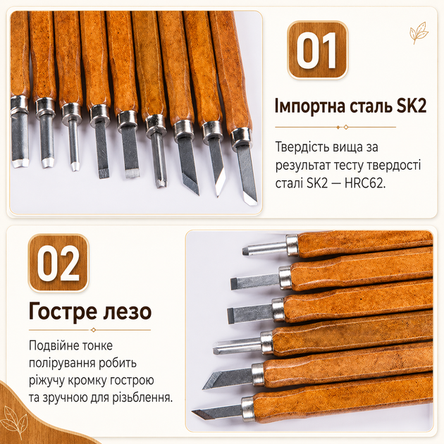 Набор резцов для резьбы по дереву 12 шт в чехле HP-012 - изображение 3