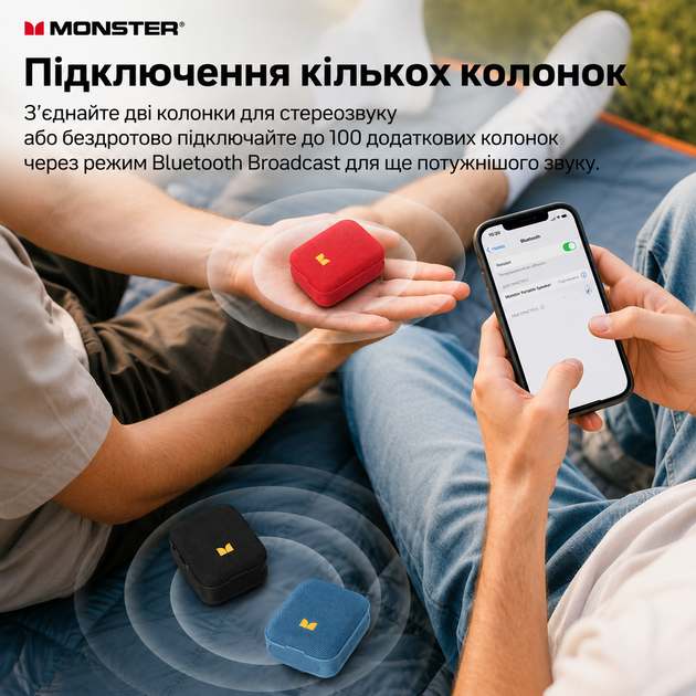 Портативная Bluetooth колонка MONSTER Atom D159 6W IPX5 беспроводная акустика для отдыха мощный звук Блютуз USB TF FM радио длительное время работы совместима с Android iPhone планшетами и ноутбуками - изображение 9