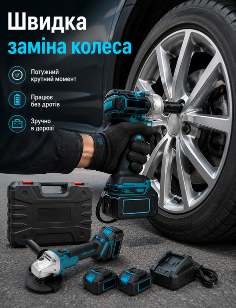 Аккумуляторный набор гайковерт и болгарка 2 в 1 Makita аккумуляторный комплект инструментов - изображение 5