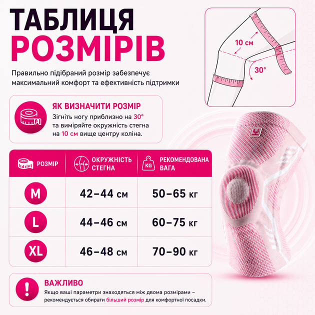 Наколенники компрессионные с боковыми стабилизаторами и силиконовым кольцом Vilico AB102 размер XL 2 шт, розовые - изображение 8