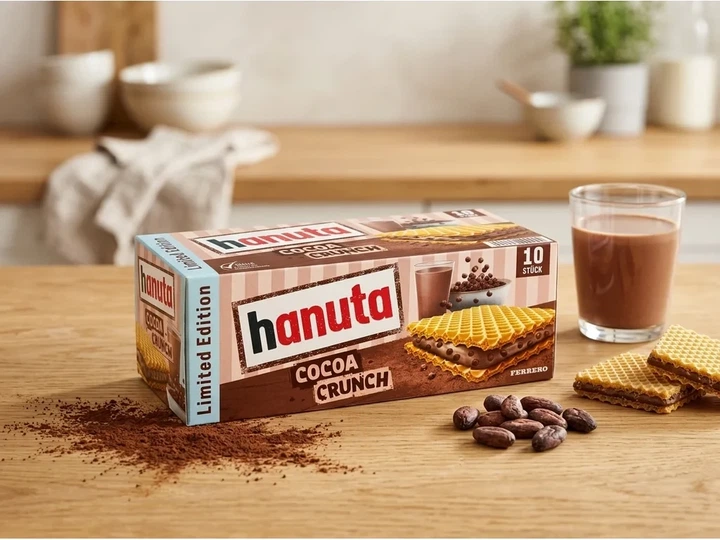 Вафлі Ferrero Ханута з какао-хрусткими шматочками Hanuta Cocoa Crunch 10 шт 220г - Фото 2 Вафлі Ferrero Ханута з какао-хрусткими шматочками Hanuta Cocoa Crunch 10 шт 220г - зображення 2
