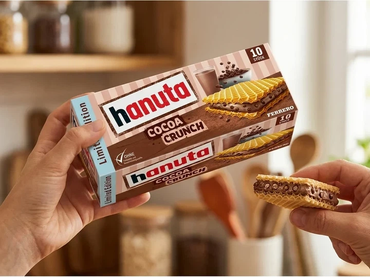 Вафлі Ferrero Ханута з какао-хрусткими шматочками Hanuta Cocoa Crunch 10 шт 220г - Фото 4 Вафлі Ferrero Ханута з какао-хрусткими шматочками Hanuta Cocoa Crunch 10 шт 220г - зображення 4