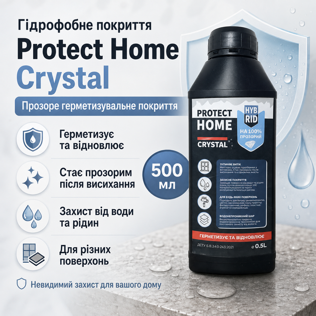 Гидрофобное покрытие Protect Home Crystal Гидрофобная пропитка 500 мл Водоотталкивающие покрытия Гидрофобный спрей - изображение 2
