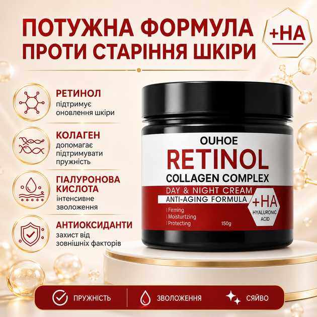 Крем для лица с ретинолом для увлажнения OUHOE Retinol Collagen complex Крем для лица ночной от морщин 180 г - изображение 8