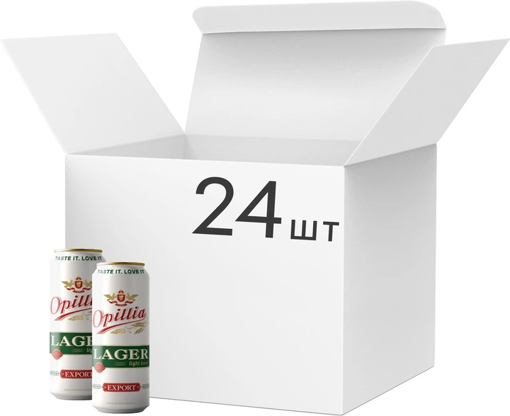 Упаковка пива Opillia Export Lager светлое фильтрованное 4.4% 0.5 л x 24 шт (4820158673538) - Фото 1 Упаковка пива Opillia Export Lager светлое фильтрованное 4.4% 0.5 л x 24 шт (4820158673538) - изображение 1