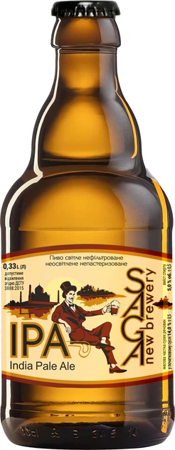 Упаковка пива Saga IPA (India Pale Ale) светлое нефильтрованное 5% 0.33 л x 12 шт (4820195891018) - Фото 2 Упаковка пива Saga IPA (India Pale Ale) светлое нефильтрованное 5% 0.33 л x 12 шт (4820195891018) - изображение 2