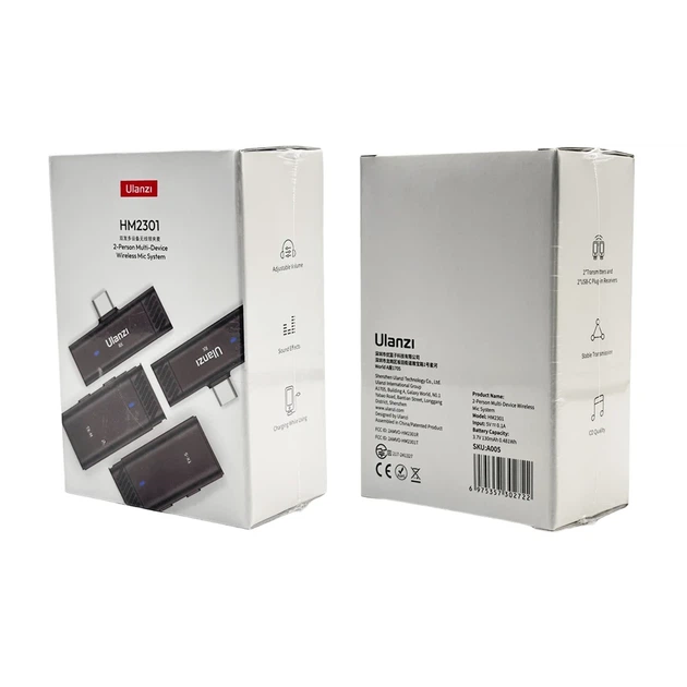 Беспроводная микрофонная система Ulanzi HM2301 Dual Channel Type-C пластик черный - Фото 2 Беспроводная микрофонная система Ulanzi HM2301 Dual Channel Type-C пластик черный - изображение 2
