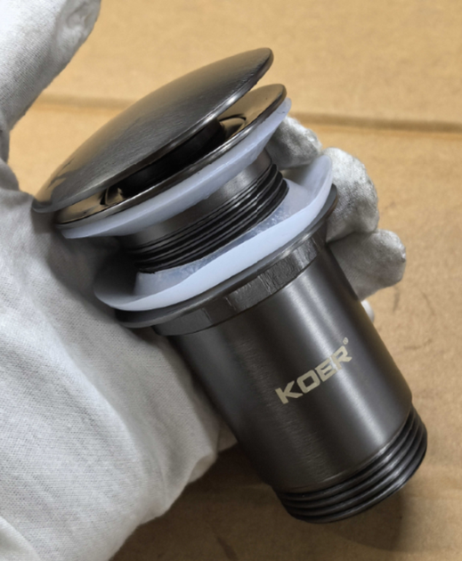 Донный клапан для раковины без перелива KOER PW-08-07 автоматический (Click-Clack) (Цвет графитовый) 1 1/4'' (KR6484) - Фото 13 Донный клапан для раковины без перелива KOER PW-08-07 автоматический (Click-Clack) (Цвет графитовый) 1 1/4'' (KR6484) - изображение 13