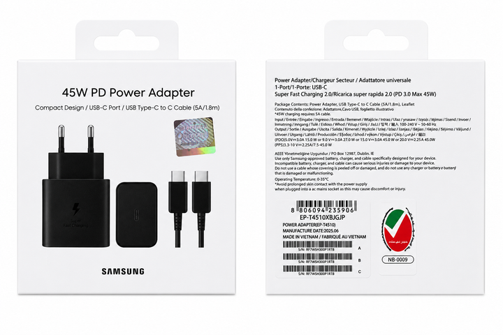 Комплект зарядки для Samsung 45W с кабелем Type-C to Type-C (Черный) - изображение 2