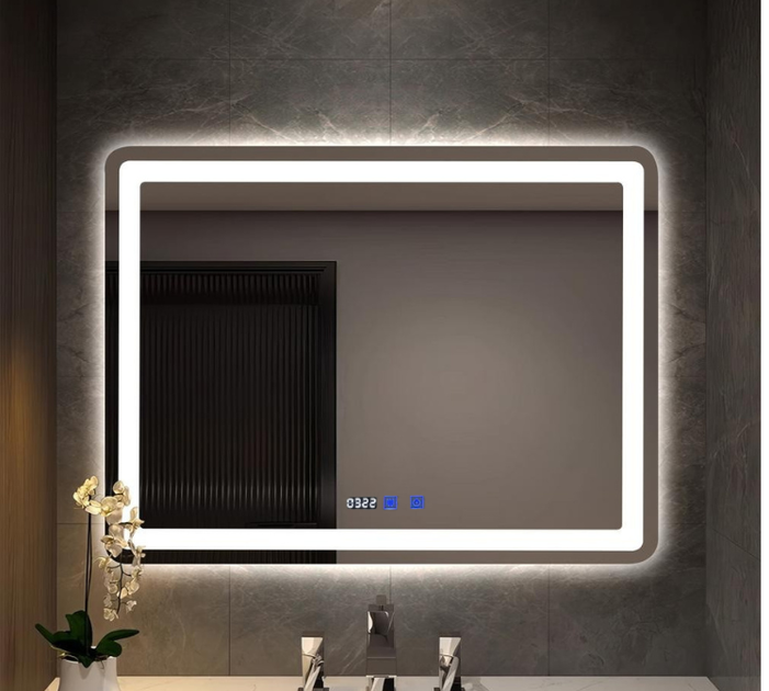 Зеркало прямоугольное LED 80×60 см для ванной комнаты с подсветкой, подогревом, часами, функцией антизапотевания и регулировкой яркости IP44 - изображение 2