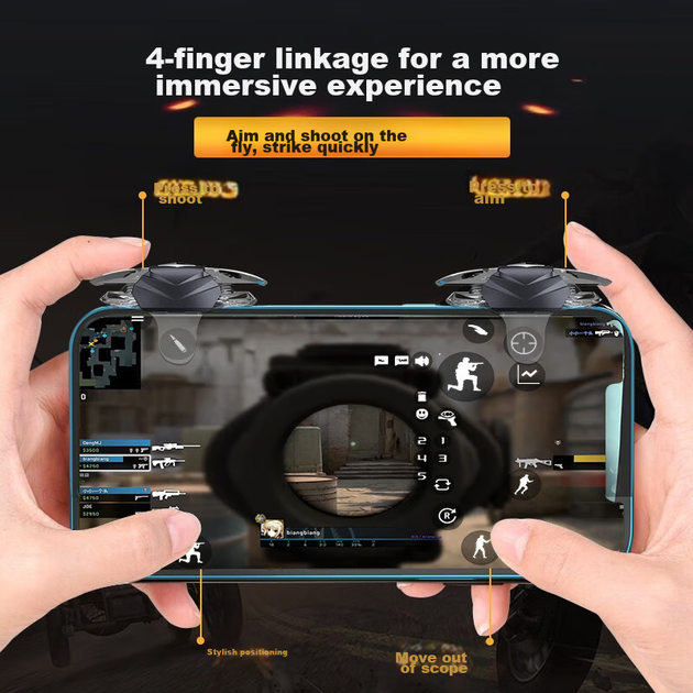 Игровой контроллер Stiger PUBG Delta, плечевая клавиатура, автоматический четырехпальцевый триггер, для мобильных игр, совместим с Apple - изображение 7