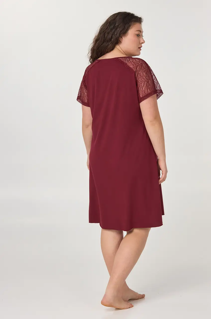 Ночная рубашка женская из модала Ellen Meryl LDM 120/21/02 бордовая с кружевом короткий рукав 3XL - Фото 3 Ночная рубашка женская из модала Ellen Meryl LDM 120/21/02 бордовая с кружевом короткий рукав 3XL - изображение 3