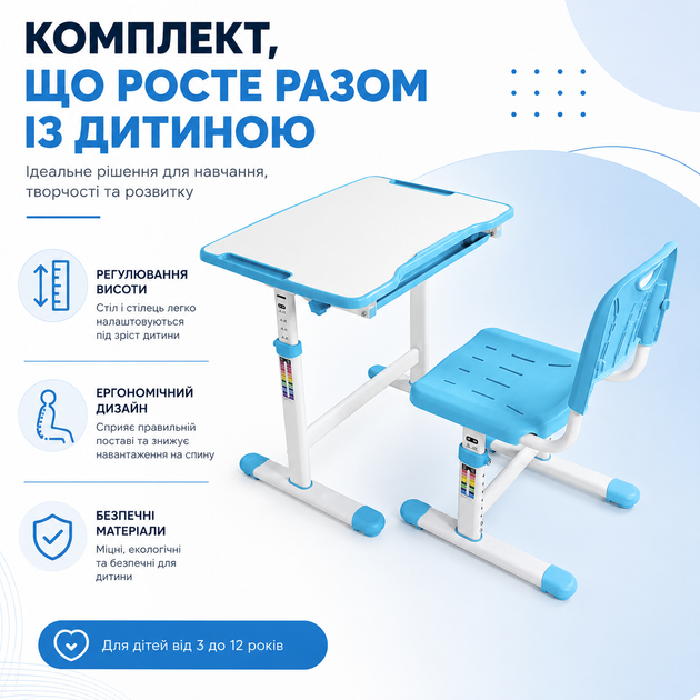 Комплект Cubby Sorpresa Blue парта + стул трансформеры (Sorpresa Blue) - изображение 2