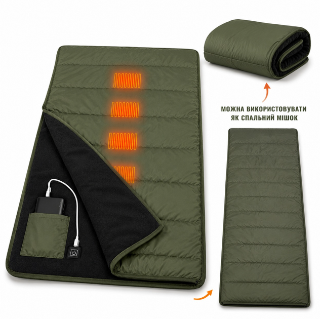 Одеяло с подогревом от USB Ranger USB 190 190х150см Green (RA6664) - изображение 2