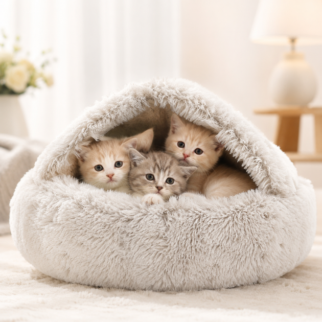 Домик для животных / Закрытая круглая лежанка / Лежанка-домик для котов и собак 44х38см - зображення 3