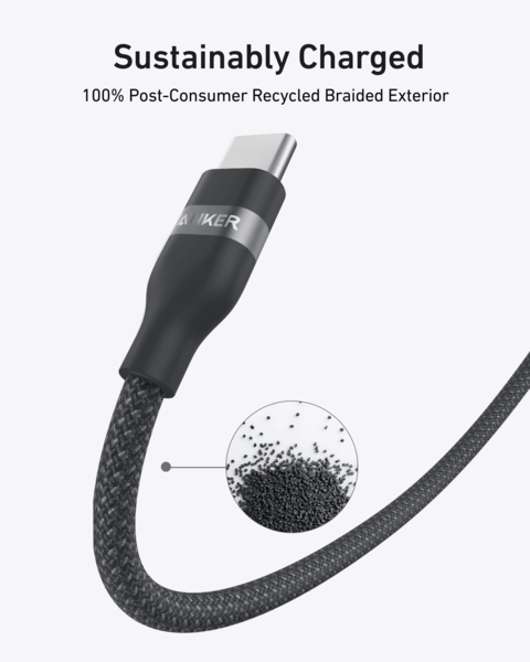 Кабель Anker USB-C to USB-C - 0.9m 240W Upcycled-Braided (Чорний) - изображение 2