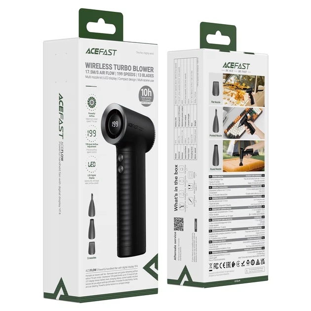 Портативный вентилятор Acefast Powerful handheld fan with digital display YF4, 3.2-46W, 77000rpm, 4000mAh, 38min-10h, black - изображение 6