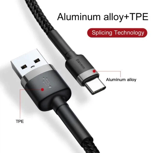 Кабель Baseus Cafule Cable USB For Type-C 3A 0.5m Gray+Black - изображение 6