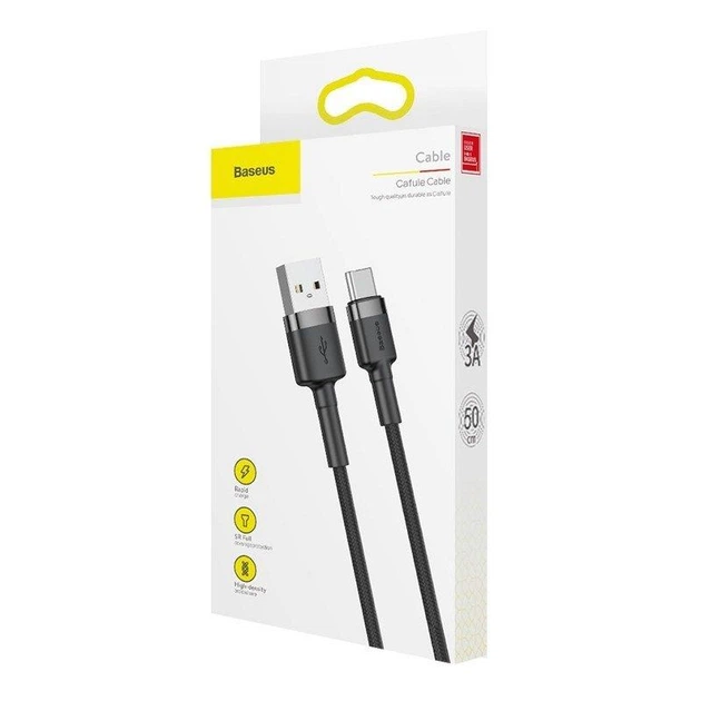 Кабель Baseus Cafule Cable USB For Type-C 3A 2m Gray+Black - Фото 6 Кабель Baseus Cafule Cable USB For Type-C 3A 2m Gray+Black - изображение 6