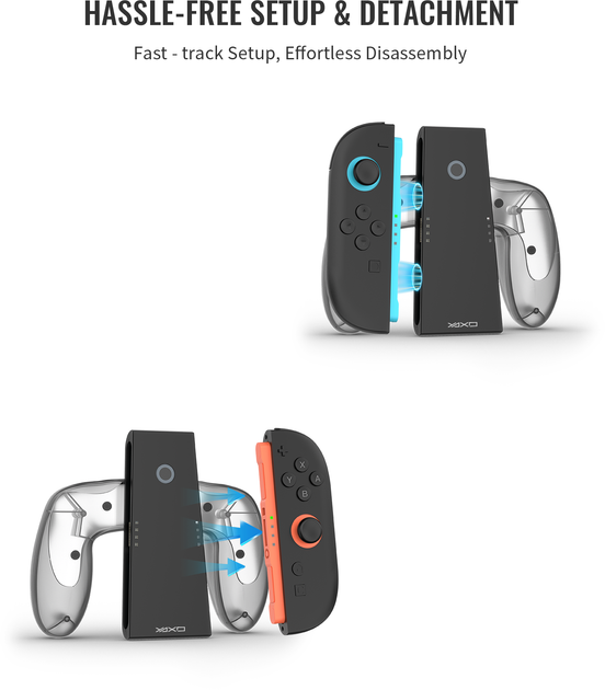 Набір зарядних тримачів Yaxo для Joy-Con Charge Grip Set на NS/NS2 Techno Black (YGCGSJCH01B) - зображення 13