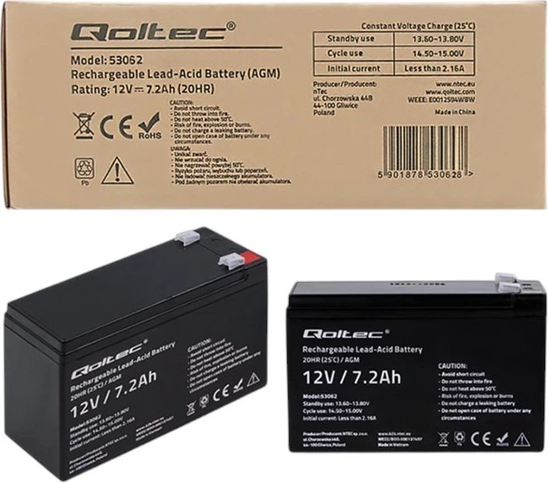 Akumulator Qoltec AGM 12V-7,2Ah max. 108A (53062) - obraz 5