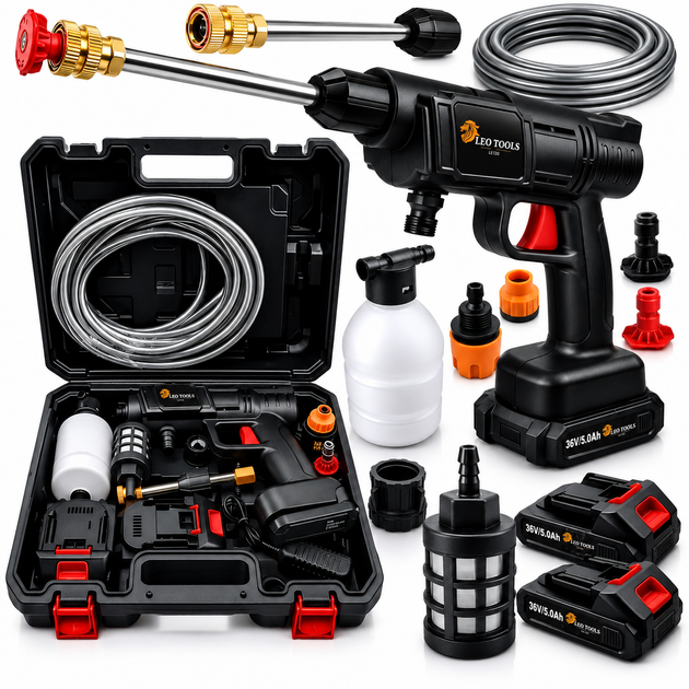 Акумуляторна мийка високого тиску LEO TOOLS 36V + 2 акумулятори - Фото 1 Акумуляторна мийка високого тиску LEO TOOLS 36V + 2 акумулятори - изображение 1