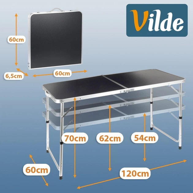 Стіл туристичний Vilde 489405 розкладний 3в1 120 x 60 x 54/62/70 см Графітовий (5900670121690) - Фото 9 Стіл туристичний Vilde 489405 розкладний 3в1 120 x 60 x 54/62/70 см Графітовий (5900670121690) - зображення 9