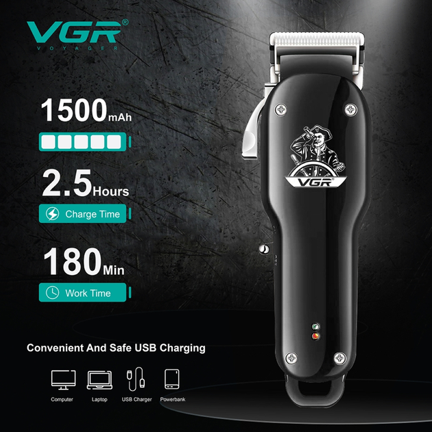 Машинка для стрижки волос VGR V-679 BLACK - изображение 4