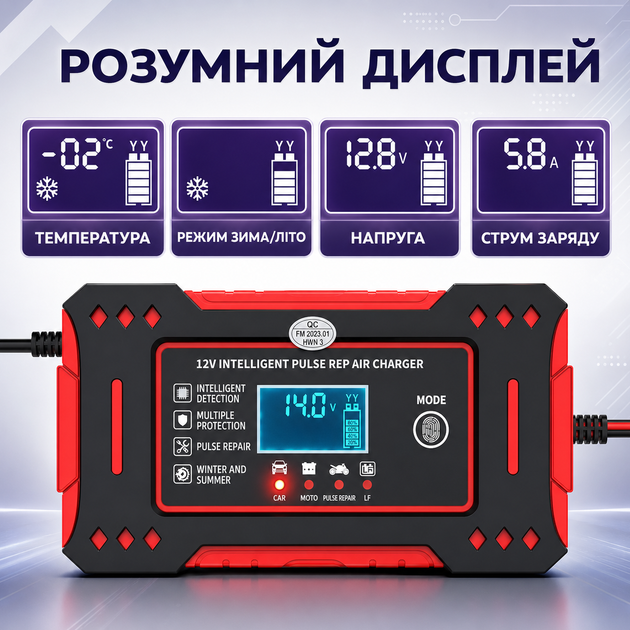 Зарядное устройство для автомобильного аккумулятора (12V/24V) 6A Red - Фото 3 Зарядное устройство для автомобильного аккумулятора (12V/24V) 6A Red - изображение 3