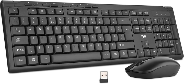 Бездротовий комплект клавіатура та миша Rii RK211 Black: Повнорозмірна, безшумна, 2.4ГГц, для ПК, Mac та Smart TV - зображення 3