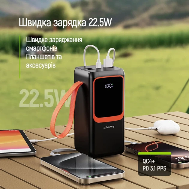 УМБ ColorWay Power Bank 50 000 mAh PowerView (USB QC4.0 + USB-C PD22.5W) Black (CW-PB500LP02BK) - Фото 8 УМБ ColorWay Power Bank 50 000 mAh PowerView (USB QC4.0 + USB-C PD22.5W) Black (CW-PB500LP02BK) - изображение 8