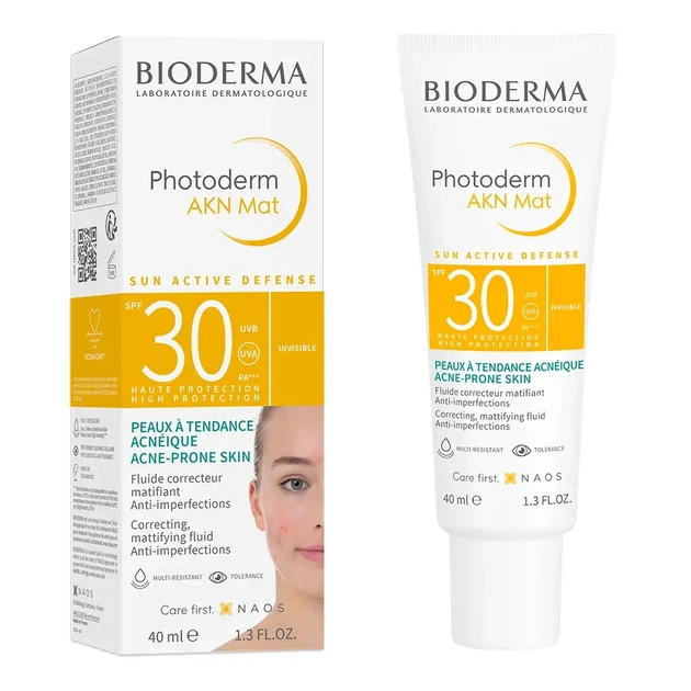 Солнцезащитная эмульсия для лица Bioderma Photoderm АKN Mat SPF 30 Matifying Sun Fluid для жирной и проблемной кожи, 40 мл - изображение 2