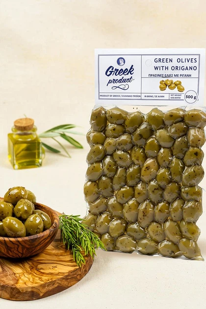 Оливки зеленые с травами Орегано Greek Product с косточкой 500г - изображение 4