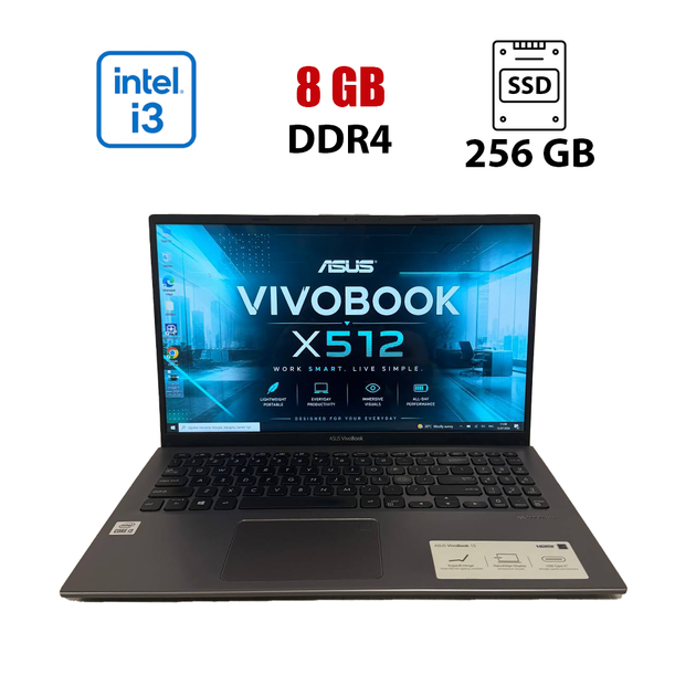 Ноутбук ASUS VivoBook 15 X512JAU / 15.6" (1920×1080) IPS Touch / Intel Core i3-1005G1 (2 (4) ядра по 1.2 - 3.4 GHz) / 8 GB DDR4 / 256 GB SSD / Intel UHD Graphics / WebCam б/у - Фото 1 Ноутбук ASUS VivoBook 15 X512JAU / 15.6" (1920×1080) IPS Touch / Intel Core i3-1005G1 (2 (4) ядра по 1.2 - 3.4 GHz) / 8 GB DDR4 / 256 GB SSD / Intel UHD Graphics / WebCam б/у - изображение 1