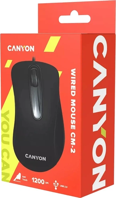 Компьютерная мышь Canyon оптическая 1200 dpi 3 кнопки USB Черная с прорезиненным покрытием 1.5 м (CNE-CMS2) - изображение 3