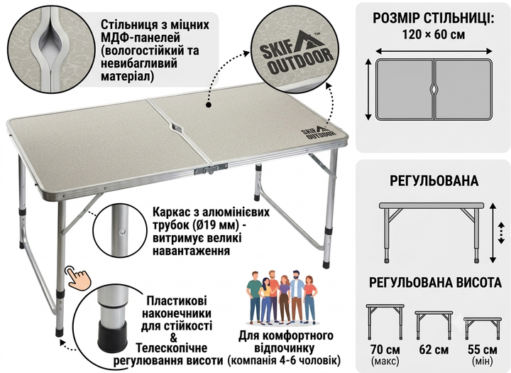 Стіл кемпінговий розкладний Skif Outdoor Universal 120х60 см з регулюванням висоти (3890002) - Фото 3 Стіл кемпінговий розкладний Skif Outdoor Universal 120х60 см з регулюванням висоти (3890002) - зображення 3