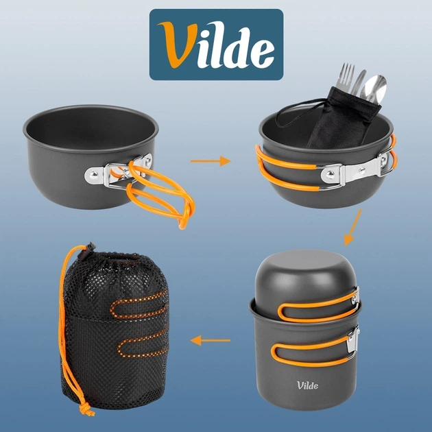 Набір туристичного посуду Vilde 489427 800/450 мл зі столовими приборами Сірий (5900670122505) - зображення 13