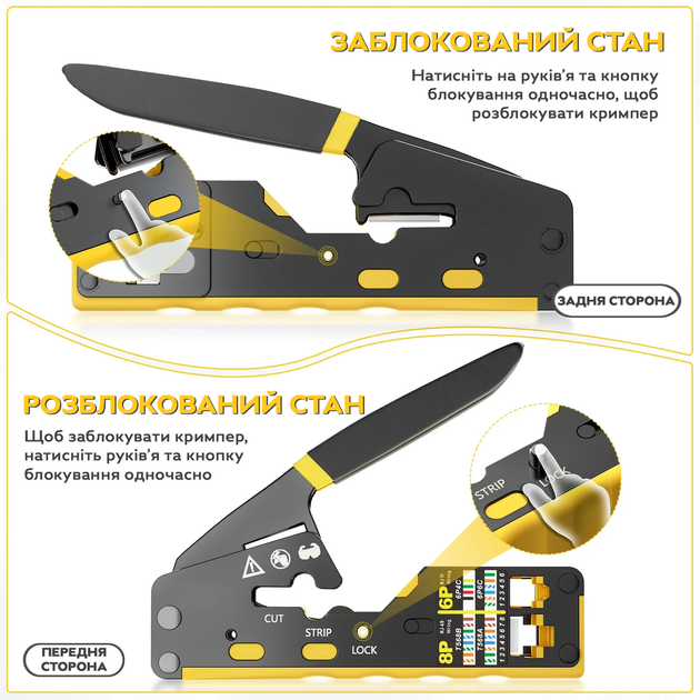 Обжимной инструмент RJ45 6088 с проходной технологией/ Многофункциональный кримпер для Ethernet-кабелей - изображение 3