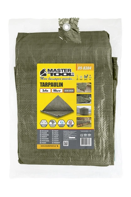 Тент MASTERTOOL 3х4 м 90 г/м² OLIVE GREEN 89-8304 - Фото 2 Тент MASTERTOOL 3х4 м 90 г/м² OLIVE GREEN 89-8304 - зображення 2