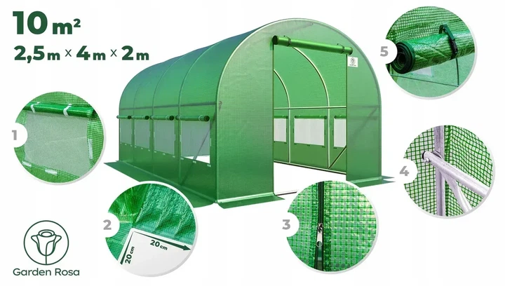 Теплиця садова 10 м² 4×2.5×2 м армована плівка 140 г/м² UV-4 оцинкований каркас Зелена (P0025) - Фото 8 Теплиця садова 10 м² 4×2.5×2 м армована плівка 140 г/м² UV-4 оцинкований каркас Зелена (P0025) - зображення 8