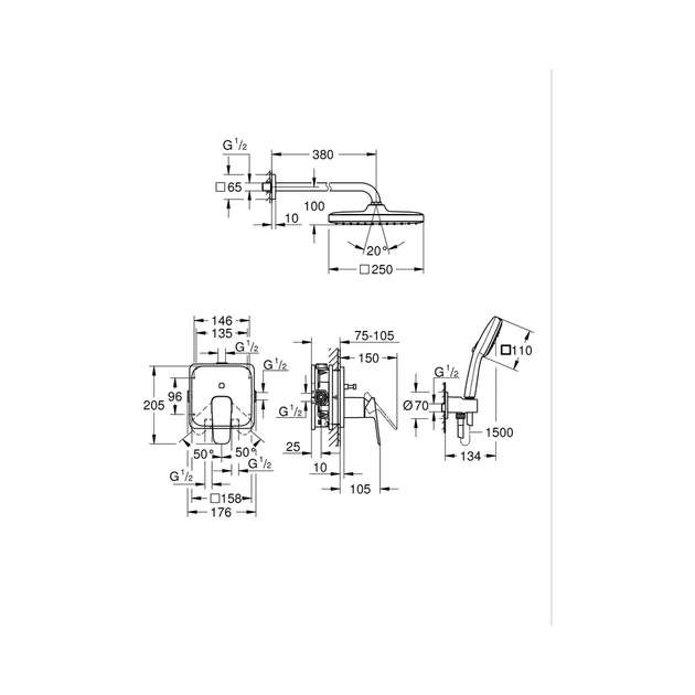 Grohe Cubeo Душевая система скрытого монтажа, хром (1053360000) - изображение 4