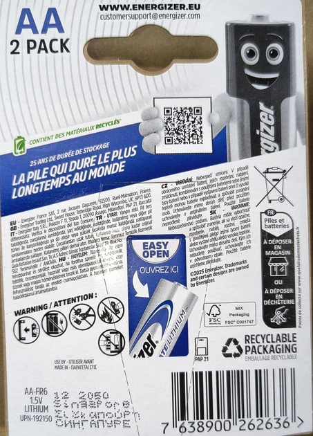 Батарейки Energizer Ultimate AA LR6 Lithium 2 шт. - Фото 2 Батарейки Energizer Ultimate AA LR6 Lithium 2 шт. - изображение 2