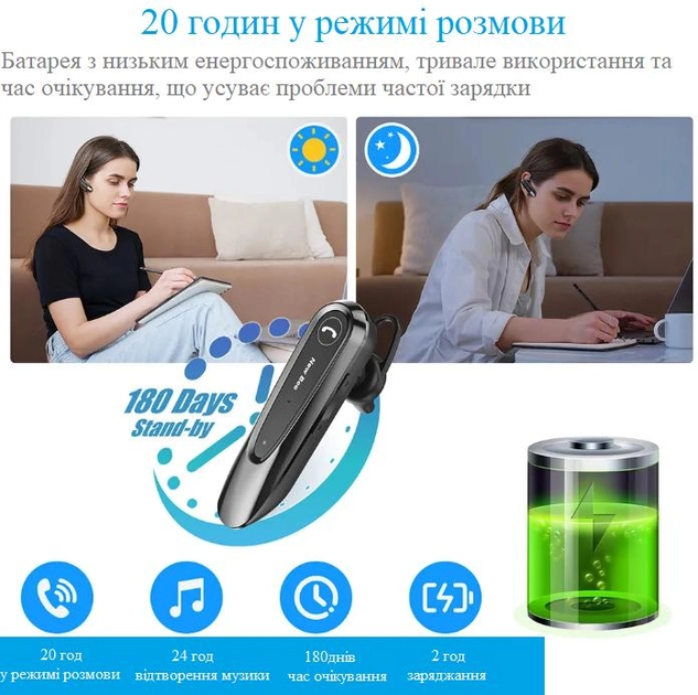 Бездротова Bluetooth гарнітура New Bee LC-B45 з активним шумозаглушенням ENC, Bluetooth 5.0, до 25 годин роботи, чохол у комплекті - Фото 4 Бездротова Bluetooth гарнітура New Bee LC-B45 з активним шумозаглушенням ENC, Bluetooth 5.0, до 25 годин роботи, чохол у комплекті - зображення 4