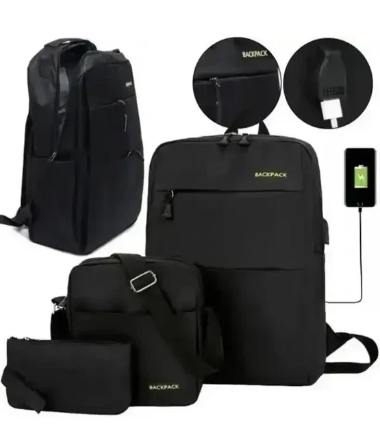 Рюкзак міський дорожній комплект 3 в 1 Backpack 9018 Чорний Поліестер - зображення 2